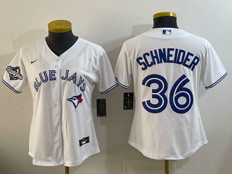 Women 2025 Nike Toronto Blue Jays #36 Schneider White Game MLB Jersey 02